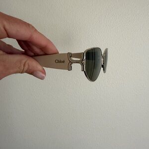 Chloé Beige and Green-Tinted Sunglasses